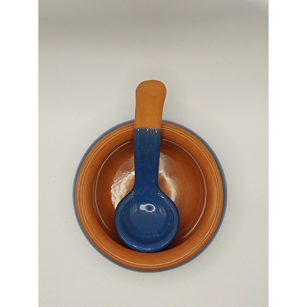 Salsa Condiment Soup Bowl With Ladle Spoon Terracotta Portugal